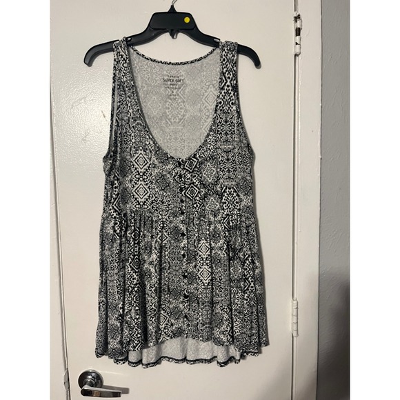 torrid Tops - Torrid Super Soft Knits Tank Top Womens 1 Black White Geometric Button Babydoll